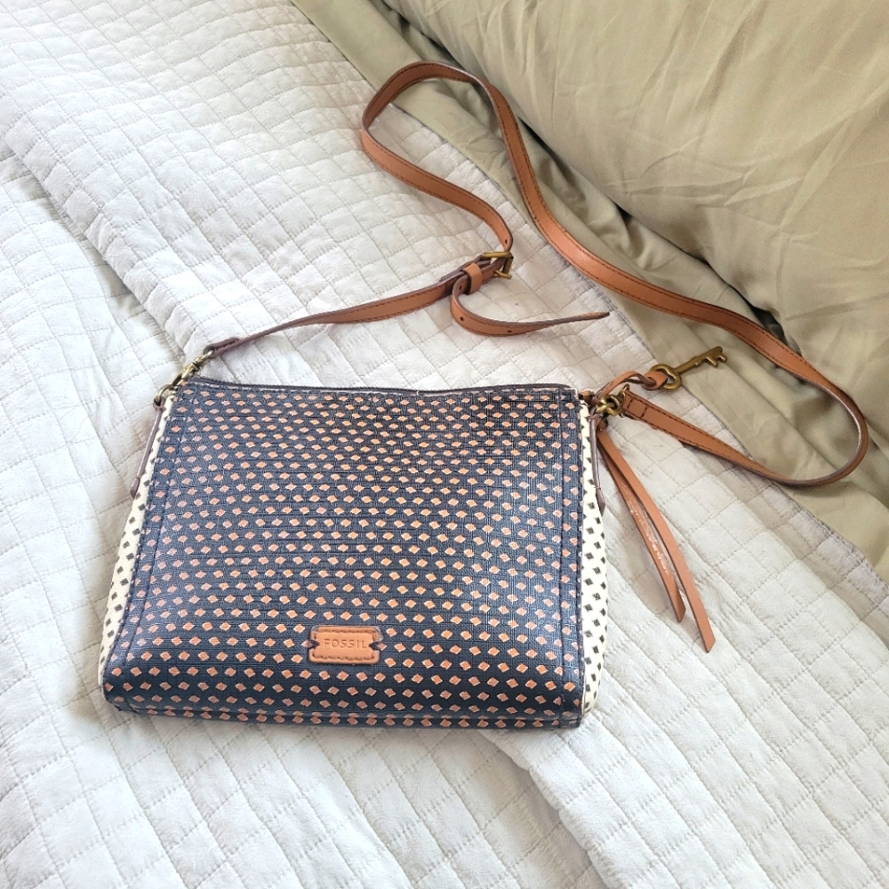 Fossil Fiona print crossbody bag purse boho neutral